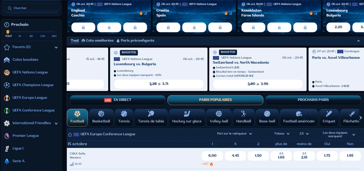 Millioner Casino paris sportifs avec football, basketball, tennis et cotes en direct