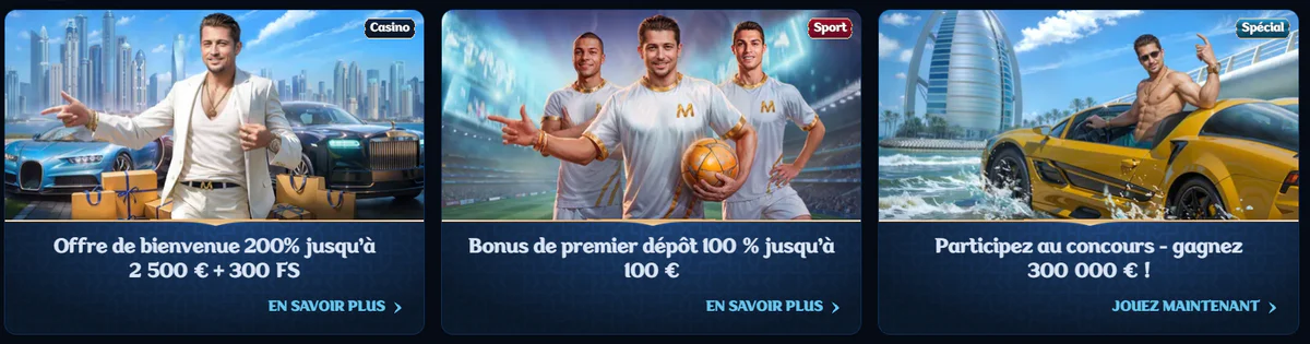 Millioner Casino promotions avec bonus de bienvenue, bonus sportif et concours spécial